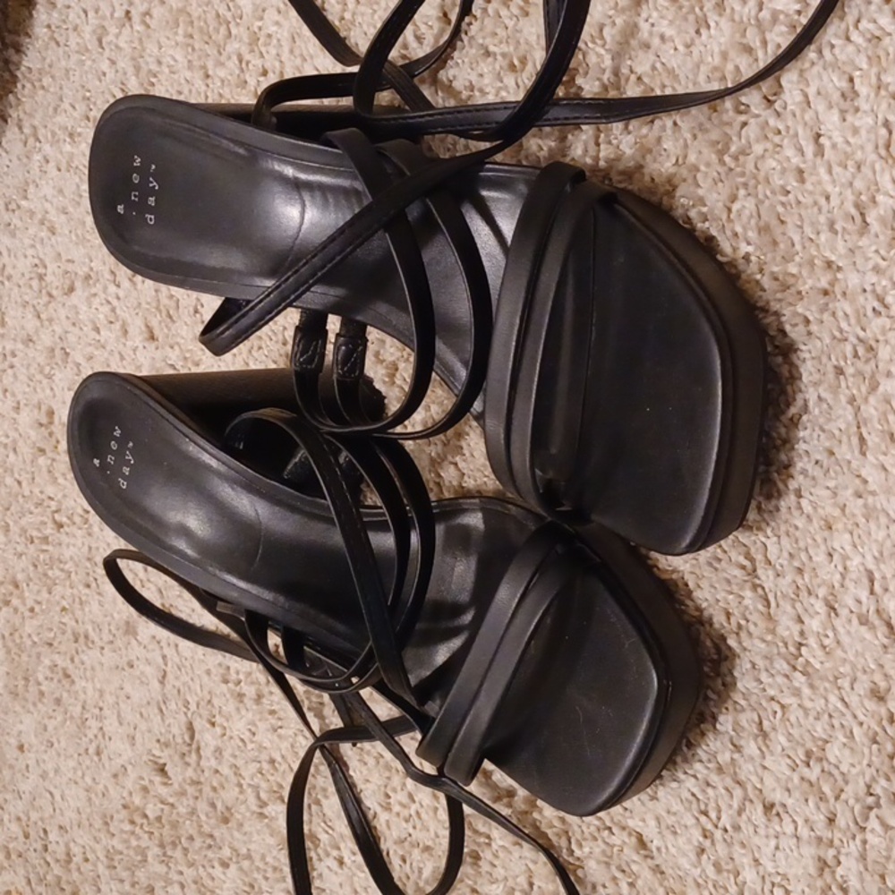 A New Day Black Lace Up Sandal Heels